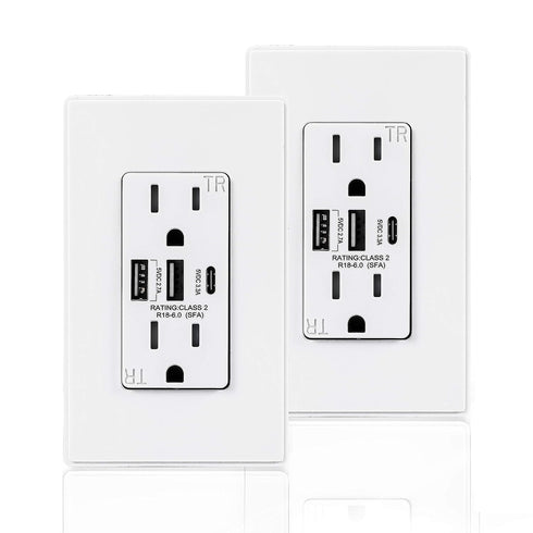Coby USB Wall Outlet, Dual High Speed 6.0 Amp USB Ports, 15A Duplex Tamper Resistant Receptacle, Pack of 2