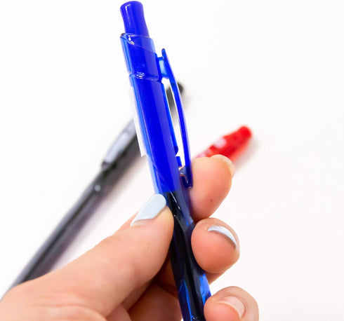 BAZIC Ballpoint Pen Ixion Assorted Colors Ink Color Barrels Retractable Pens, 1.0 mm Bold Point Smooth Writing, for Office School Teacher (5/Pack), 1-Pack