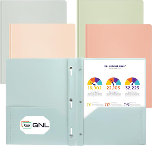Heavy Duty Plastic Folders with Pockets and Prong, Pack of 5, Muted Pastel Colors, Letter Size for School, Home, and