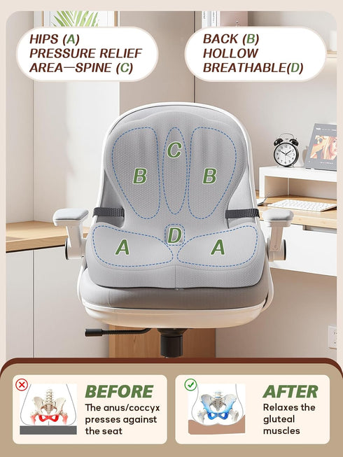 Tailbone Benazcap Memory Foam Seat Cushion with Lumbar Support Pillow for Office Chair, Car & Gaming Seat, Wheelchair