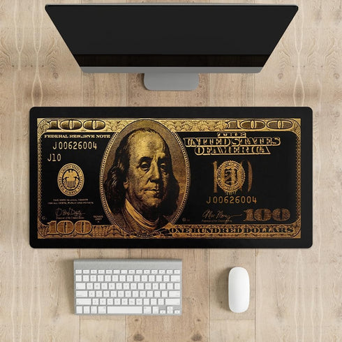 Black Money Rectangle Mouse Pad, Non-Slip Rubber Base, Cool Funny US Dollar Full Desk Pad for Laptop Computer Office