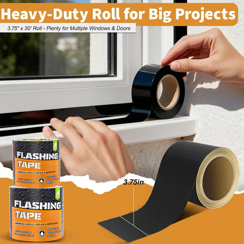 JKLESA 3.75 30 Flashing Tape for Windows and Doors, in x ft Roll, Acrylic Adhesive, Black Self-Adhesive Flashing Tape