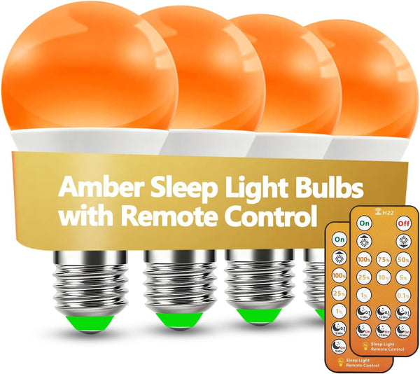Amber Sleep Light Bulbs 1600K with Remote Control, E26 Blue Light Blocking
