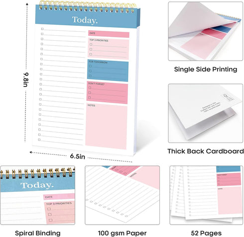 To Do List Pad - Undated Daily Planner Notebook for Work with 52 Sheets, Perfect for Daily Tasks and Goal Setting,