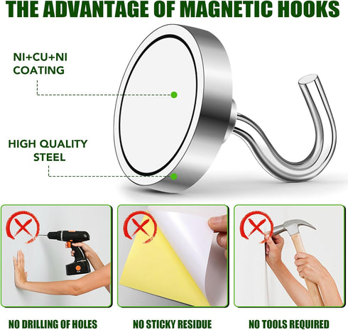 MIKEDE N52 Strong Magnetic Hooks - 28lbs Heavy Duty Earth Magnets with Hooks for Indoor & Outdoor Use