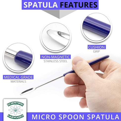 Scientific Labwares Stainless Steel Micro Lab Scoop Sampler with Soft Handle - Scientific Quality Micro Lab Spatula Blade Spoon (9")
