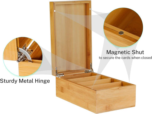 MaxGear Bamboo Index Card Holder, 3 x 5 Inch Organizer with 4 Dividers, Holds 600 Cards