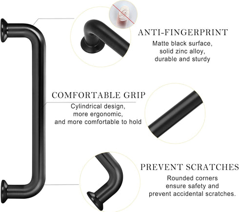 5 Pack 3-3/4 Inch Matte Black Kitchen Cabinet Handles, Modern Pulls for Dresser Drawer, Farmhouse Hardware