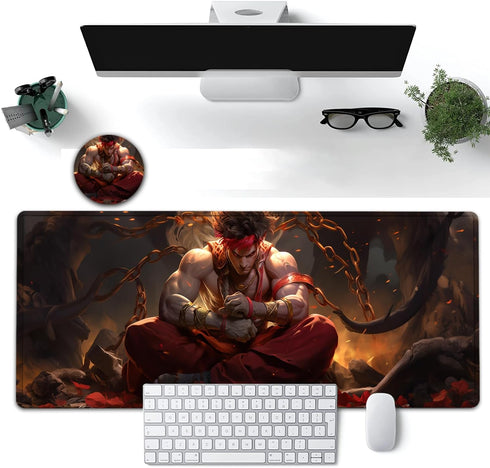 Large Mouse Pad, 31.5 x 11.8in Extended Gaming Mouse Pad with Stitched Edges, Anime Cool Warriors Pattern