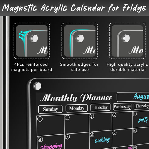 DIYMAG Magnetic Acrylic Dry Erase Calendar for Fridge, Clear Monthly Planner Menu with 3 Highlight Markers,