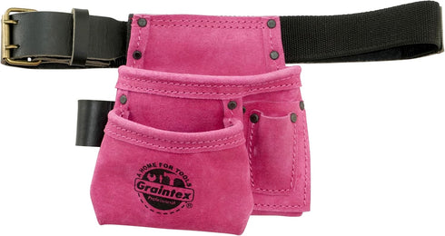 Graintex 4 Pocket Children Tool Pouch Suede Leather with Leather Belt and