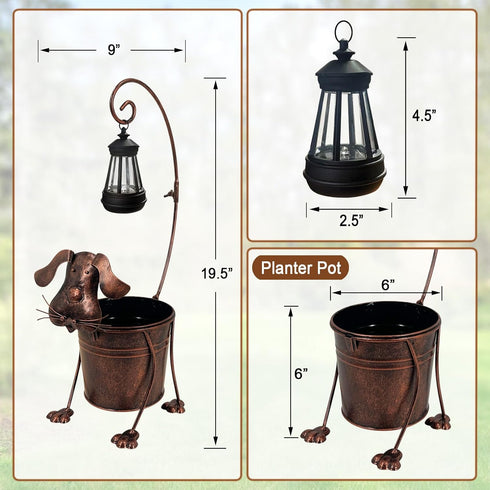 Solar Lights Outdoor with Planter Pot,Metal Dog Solar Lamp Post with Planter Base Outdoor Decorative