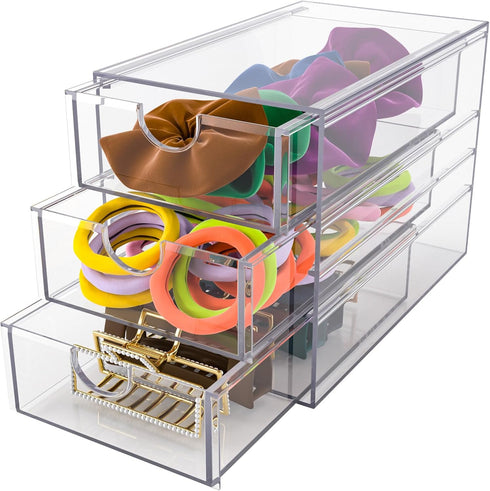 Noverlife 3 Drawers Hair Accessories Organizer - Clear Acrylic Desktop Craft Drawer Cabinet for Bathroom