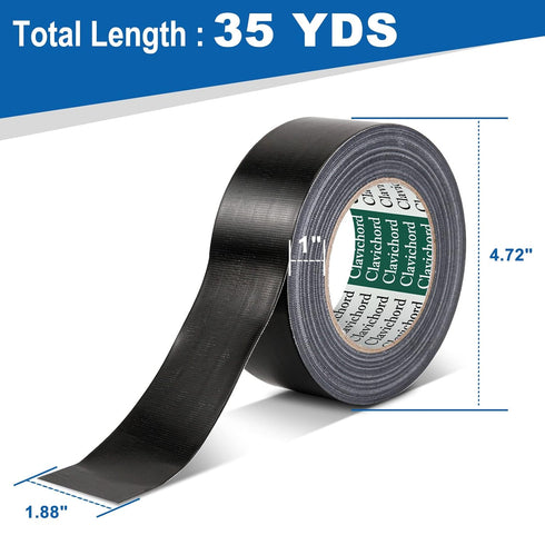 CLAVICHORD Black Duct Tape Heavy Duty - 3 Rolls Total 105 YDS Waterproof Backing for Home Repairs