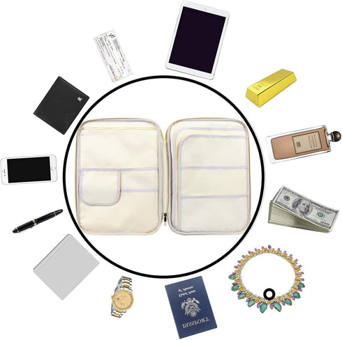 JAKAGO A4 Travel Portfolio Multifunctional Document Organizer Zippered Case for Office Supplies, Mulberry White