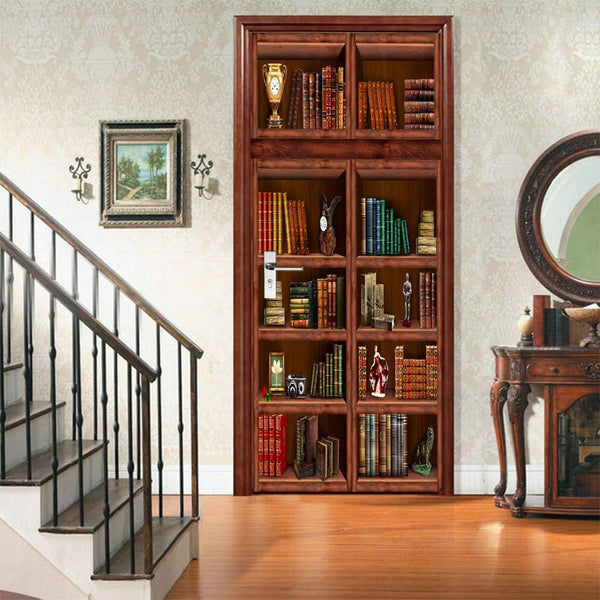 COLORSPRING 3D Book Shelf Door Mural Wallpaper Stickers Self-Adhesive Decor Removable for
