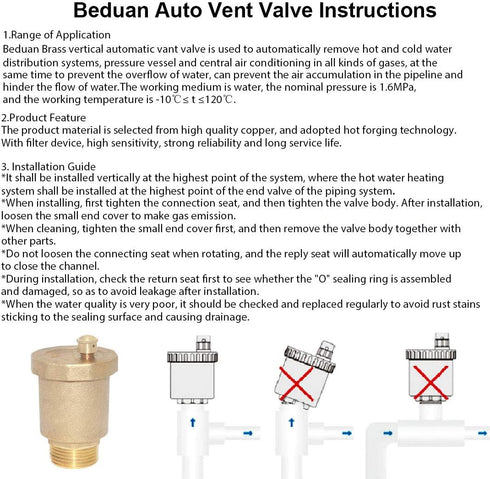Beduan Brass 10500-VE Automatic Float Valve, 1/2" Male Thread Air Release Valve