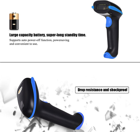 WoneNice 2.4G 1D 100ft Wireless Barcode Scanner Handheld Cordless Barcode Reader for Retail, Warehouse, Inventory