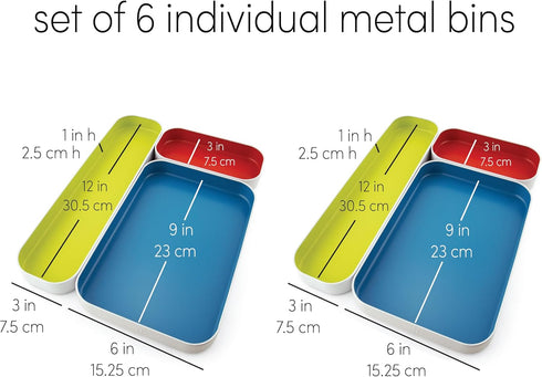 Three by Three Seattle 6 Piece Multicolor Shallow Metal Organizer Tray Set for Storing Makeup, Stationery, Utensils in