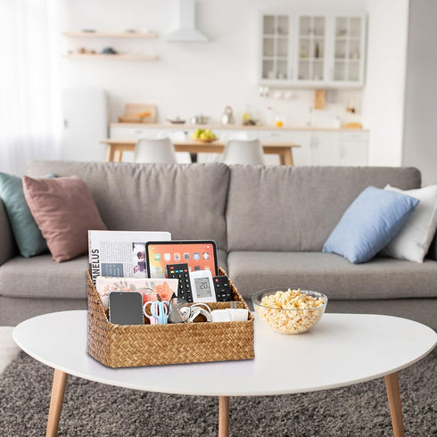BTSKY Woven Storage Basket, Natural Seagrass Vertical Wicker Storage Baskets with 4 Compartments for Home Office