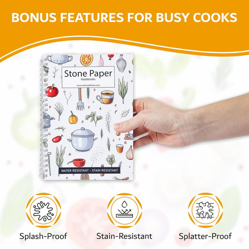 Waterproof Cooking Notebook, Grocery Lists or Recipe Book, 50 Sheets/100 Pages, 8.3 inches x 6 Inches