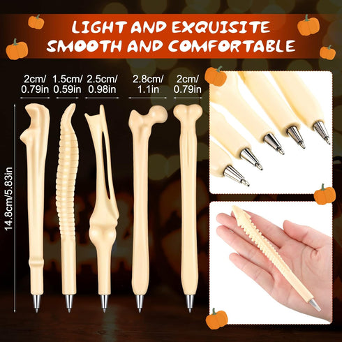 Halloween Bone Shape Ballpoint Pens, Black Ink 1.0 mm Finger Pen, Creative Novelty Pens for School Office (120 Pcs)
