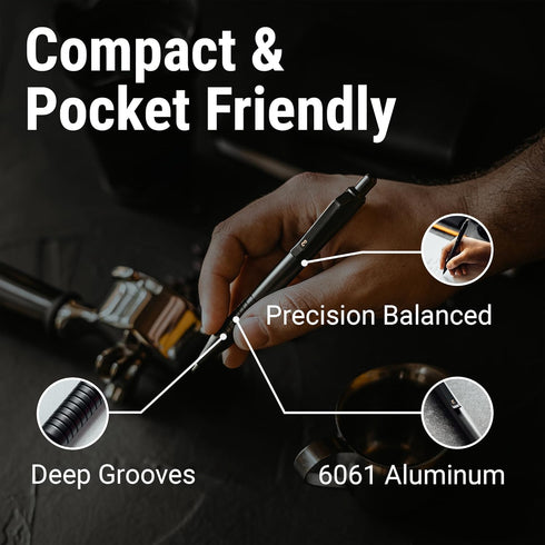 Everyman Black Grafton Mini Click Pen, Refillable Pocket-Size Metal Writing Pen, Versatile EDC Gift for Office and