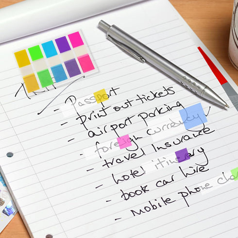 KICNIC Page Markers Sticky Index Tabs, 500 Pcs Fluorescent Pop Up Note Flags, 1.77 X 0.47 Inch Tabs for Notebooks.