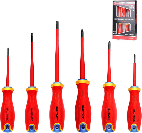 HAUTMEC 1000V VDE Insulated Screwdriver Set, 6 Piece Electrician Screwdriver Kit with Forged S2 Shanks and Magnetic Tips
