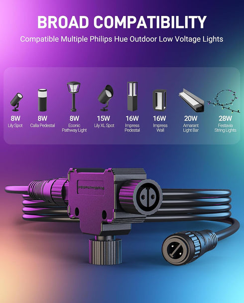 DriveXpwr Connector(Luxury)-2Pack Setup, T Compatible with Philips Hue Outdoor Low Voltage Lights,Expand and Customize