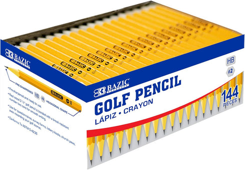 BAZIC Golf Pencil Yellow Pre-Sharpened #2 HB, Mini Pencils Bulk Class Pack for School (144/Pack)