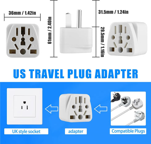 4 Pack UK to US Plug Adapter,Travel Plug Adapter, Type B Universal to American Outlet Plug Adapter,3 Prong to 2 Prong Adapter Australia Europe to USA Plug Travel Essentials,White