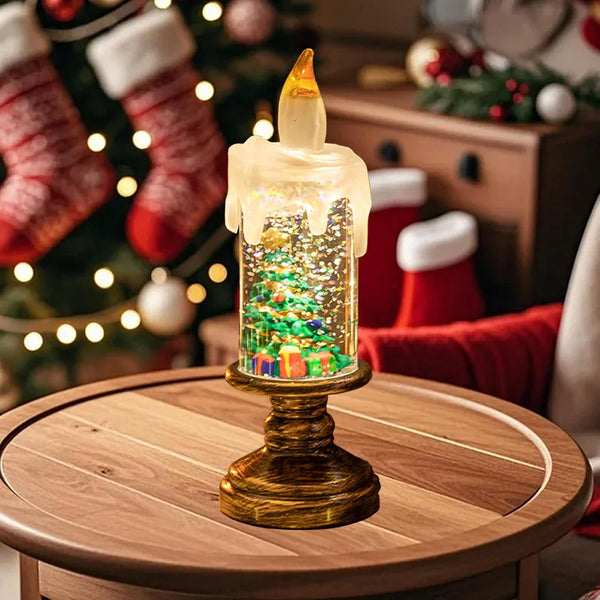 SYBOYEGE Flameless Snow Globe Candles, Battery Opered Christmas Candles Light with Swirling Glitter,