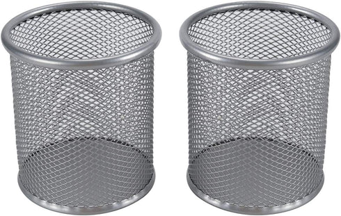 EasyPAG 2 Pack Silver Pencil Holder, Mesh Pen Cup Marker Holder for Home, School & Office
