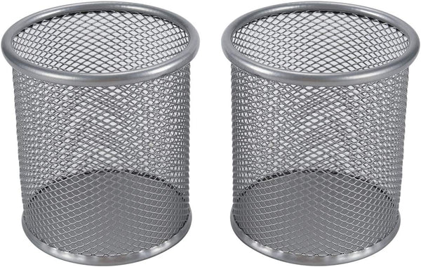 EasyPAG 2 Pack Silver Pencil Holder, Mesh Pen Cup Marker Holder for Home, School & Office