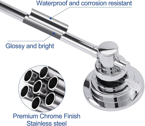 5 17-28 Inch SLIIMU Suction Cup Towel Bar for Shower with Hooks, Adjustable Stainless Steel Long Bathroom Wall