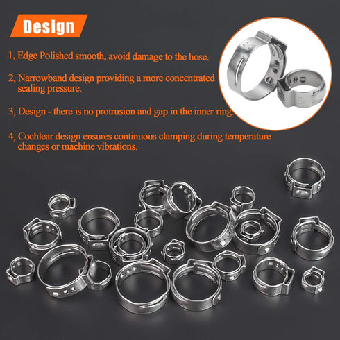 40 Pieces 6-7mm 304 Stainless Steel Single Ear Hose Clamps