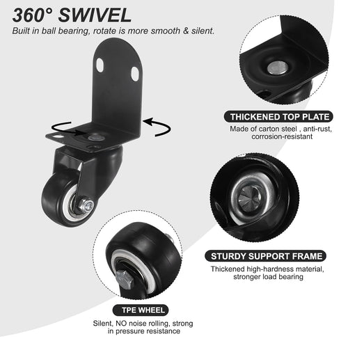 1.5" 2 PATIKIL Side Mount Casters, Pcs L-Shaped Plate Swivel Wheel Bearing Rolling Caster for Furniture Workbench Cart