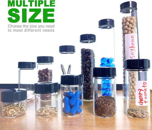 Glass Sample Vials, Wide Mouth Boro 3.3 Glass Bottle with Black Cap for Laboratory, 8pcs (30mm, 25ml)
