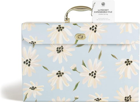 U Brands Expanding 19 Pocket Fashion File Folder, Blue Gilded Spring, 15.4” x 10.5” for Office Use