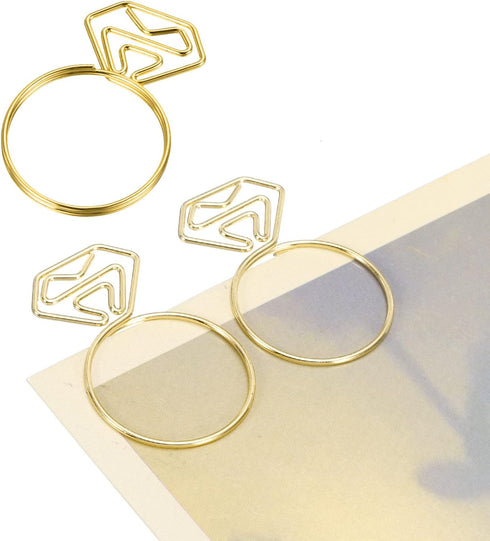 YOKIVE 20 Pcs Paper Clips, Diamond Ring Shape, Keep Desk Neat, Great for Art, Home, Daily Use, Gold