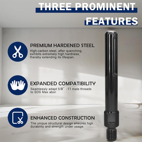 5/8"-11 Male Thread to SDS Max Shank Core Drill Bit Adapter, Premium Hardened Steel Converter for Concrete Core Bit