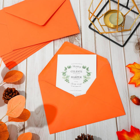 Whaline 50Pcs A7 Burnt Orange Invitation Envelopes Set V-Flap Gift Card Sleeves for Fall Mailing