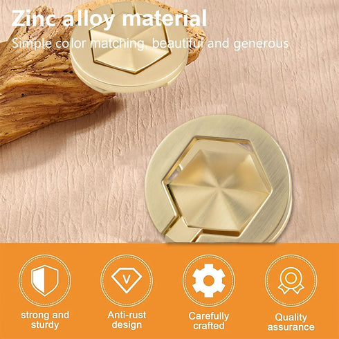 4Pcs Hexagon Pocket Doors Drawer Handle Flush Ring Pull, Zinc Alloy Gold Knobs for Cabinets, Closets, Drawers