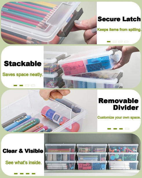 6 Pack Extra Large Pencil Box with Removable Divider, Thickened Pencil Case Bulk, Clear Crayon Marker Organizer