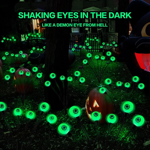 Halloween Decorations Outdoor Solar Scary Eyeball Lights, 2 PACKS 12LED Green Eyeball Swaying Firefly Lights for