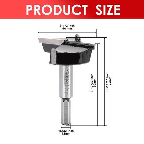 2-1/2" (64mm) Forstner Drill Bit for Precise Woodworking with Durable YG8 Carbide Thickness of 2.0mm,This Hinge Cutter Tool is Ideal for Hard Wood, Plastic, Plywood.