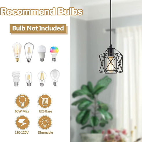 NAANN E26 Black Pendant Light, Farmhouse Rustic Vintage Hanging Lamp Industrial Metal Mini Cage Pendant Lighting