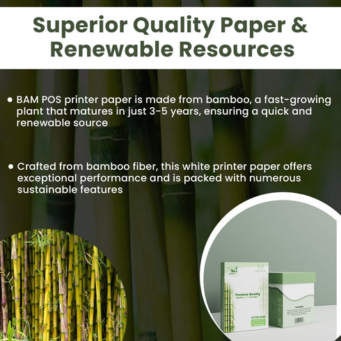 Bamboo Printer Paper - 8 1/2” x 11”- 20LB Multipurpose White Paper, 3 Reams (1,500 Sheets)