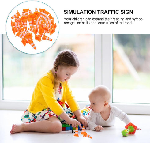 TOPPERFUN 30Pcs 1in Mini Traffic Cones, Mini Cones Orange Small Roadblock Construction Signs, Tiny Traffic Toys